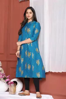 BLUE GOLD PRINTED KURTA