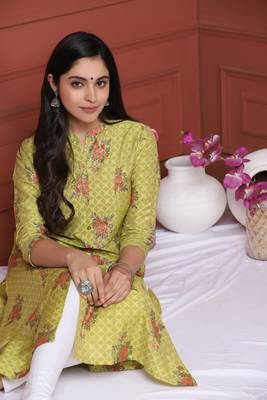 Lime Green Gold Printed Kurta 3