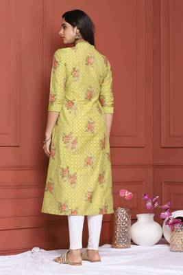 Lime Green Gold Printed Kurta 4