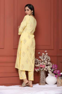 Yellow Printed Kurta And Bottom 2