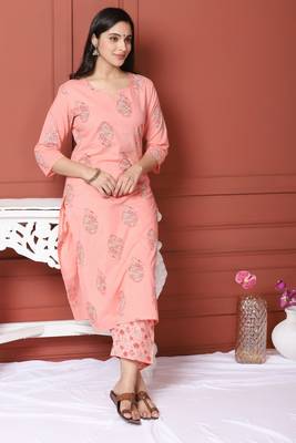 Peach Printed Kurta And Bottom 1
