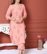 Peach Printed Kurta And Bottom