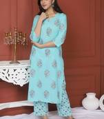 Blue Printed Kurta And Bottom