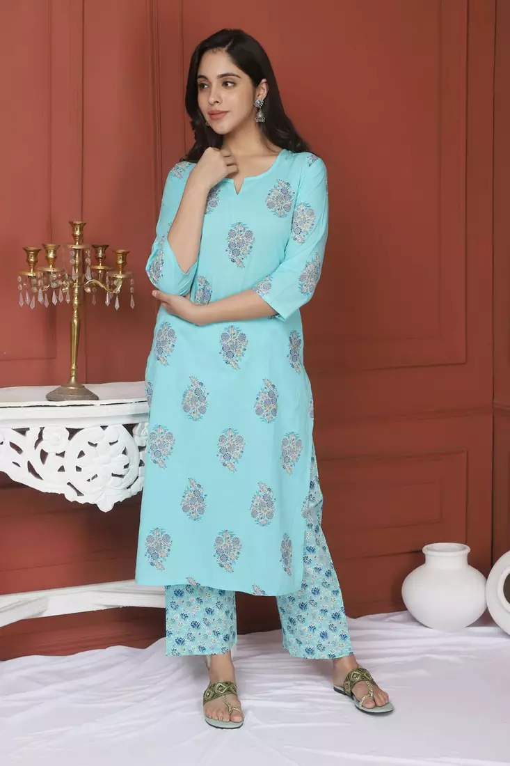 BLUE PRINTED KURTA AND BOTTOM