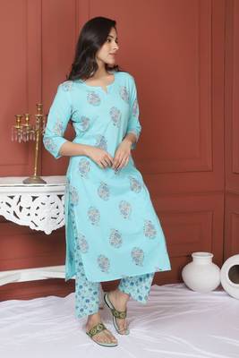 Blue Printed Kurta And Bottom 2