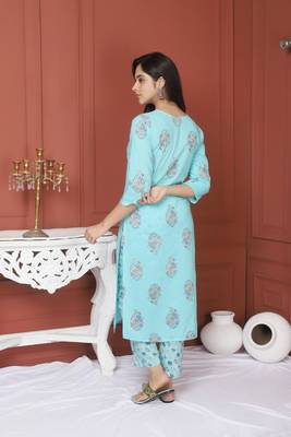 Blue Printed Kurta And Bottom 3