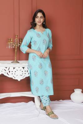 Blue Printed Kurta And Bottom 4