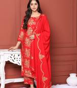 Red Printed Kurta And Bottom And Dupatta