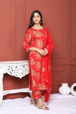 Red Printed Kurta And Bottom And Dupatta 3