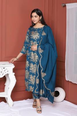 Blue Printed Kurta And Bottom And Dupatta 1