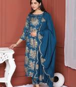 Blue Printed Kurta And Bottom And Dupatta