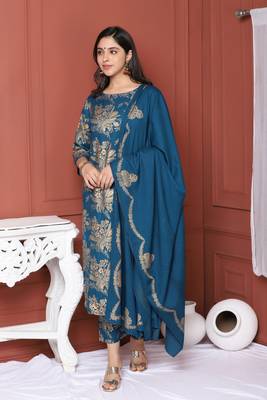 Blue Printed Kurta And Bottom And Dupatta 3
