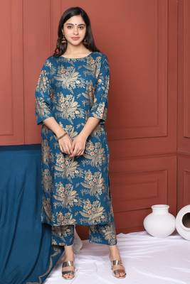 Blue Printed Kurta And Bottom And Dupatta 4
