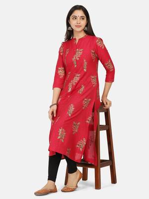 Fucshia Gold Printed Kurta 5
