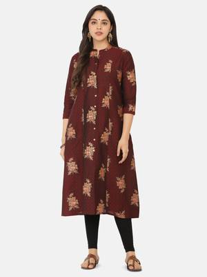 Maroon Gold Printed Kurta 7
