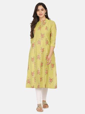 Lime Green Gold Printed Kurta 6