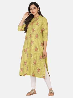 Lime Green Gold Printed Kurta 7