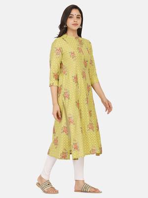 Lime Green Gold Printed Kurta 8