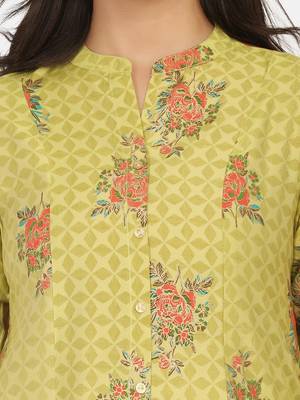 Lime Green Gold Printed Kurta 9