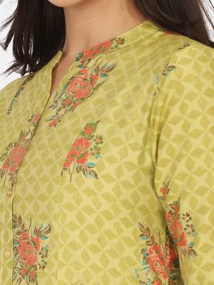Lime Green Gold Printed Kurta 10