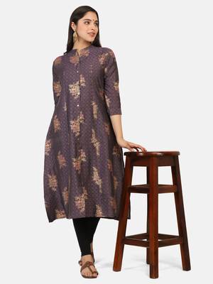 Purple Gold Printed Kurta 5