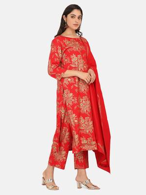 Red Printed Kurta And Bottom And Dupatta 8