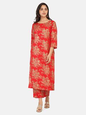 Red Printed Kurta And Bottom And Dupatta 9