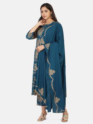 Blue Printed Kurta And Bottom And Dupatta 6