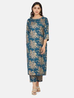 Blue Printed Kurta And Bottom And Dupatta 8