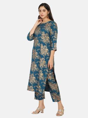Blue Printed Kurta And Bottom And Dupatta 9