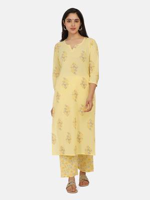 Yellow Printed Kurta And Bottom 5