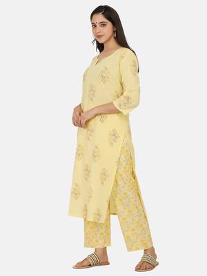 Yellow Printed Kurta And Bottom 6