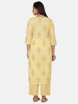 Yellow Printed Kurta And Bottom 8