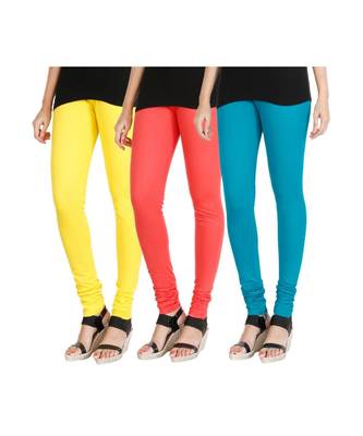 Yellow COTTON plain stitched Leggings 1
