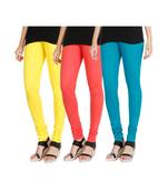 Yellow COTTON plain stitched Leggings