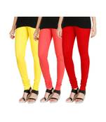 Yellow COTTON plain stitched Leggings