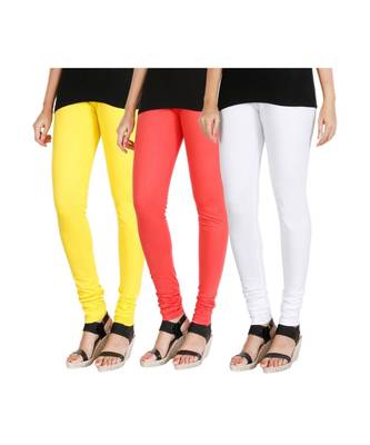 Yellow COTTON plain stitched Leggings 1