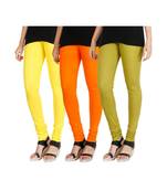 Yellow COTTON plain stitched Leggings