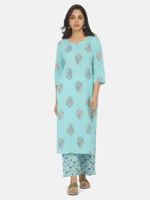 Blue Printed Kurta And Bottom 5