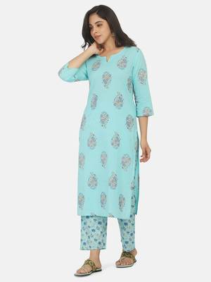 Blue Printed Kurta And Bottom 6