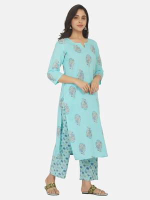 Blue Printed Kurta And Bottom 7