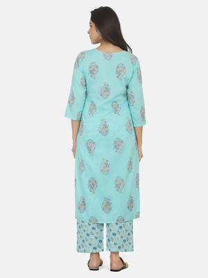 Blue Printed Kurta And Bottom 8