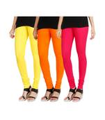 Yellow COTTON plain stitched Leggings