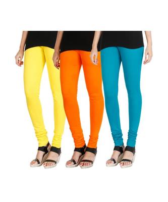 Yellow COTTON plain stitched Leggings 1