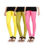 Yellow COTTON plain stitched Leggings