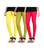Yellow COTTON plain stitched Leggings