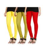 Yellow COTTON plain stitched Leggings