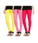 Yellow COTTON plain stitched Leggings