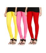 Yellow COTTON plain stitched Leggings