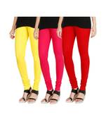 Yellow COTTON plain stitched Leggings